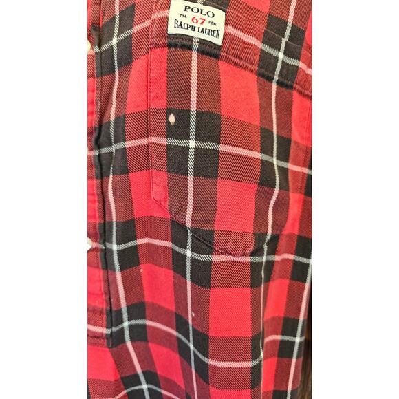 Ralph Lauren Women's Shirt Size S Red Plaid Tunic Flannel Sleep pajama (STAINS) - Picture 4 of 7